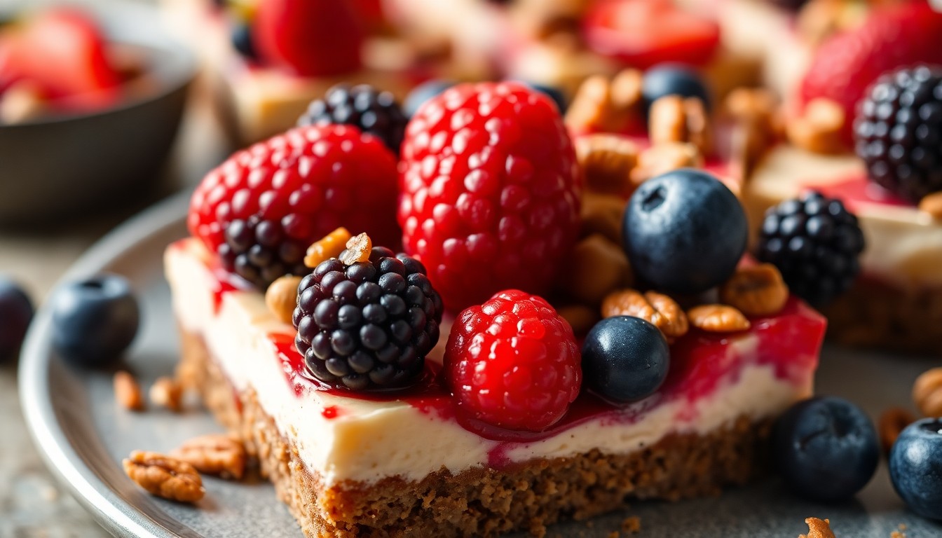 Keto Berry Pecan Cheesecake Bars