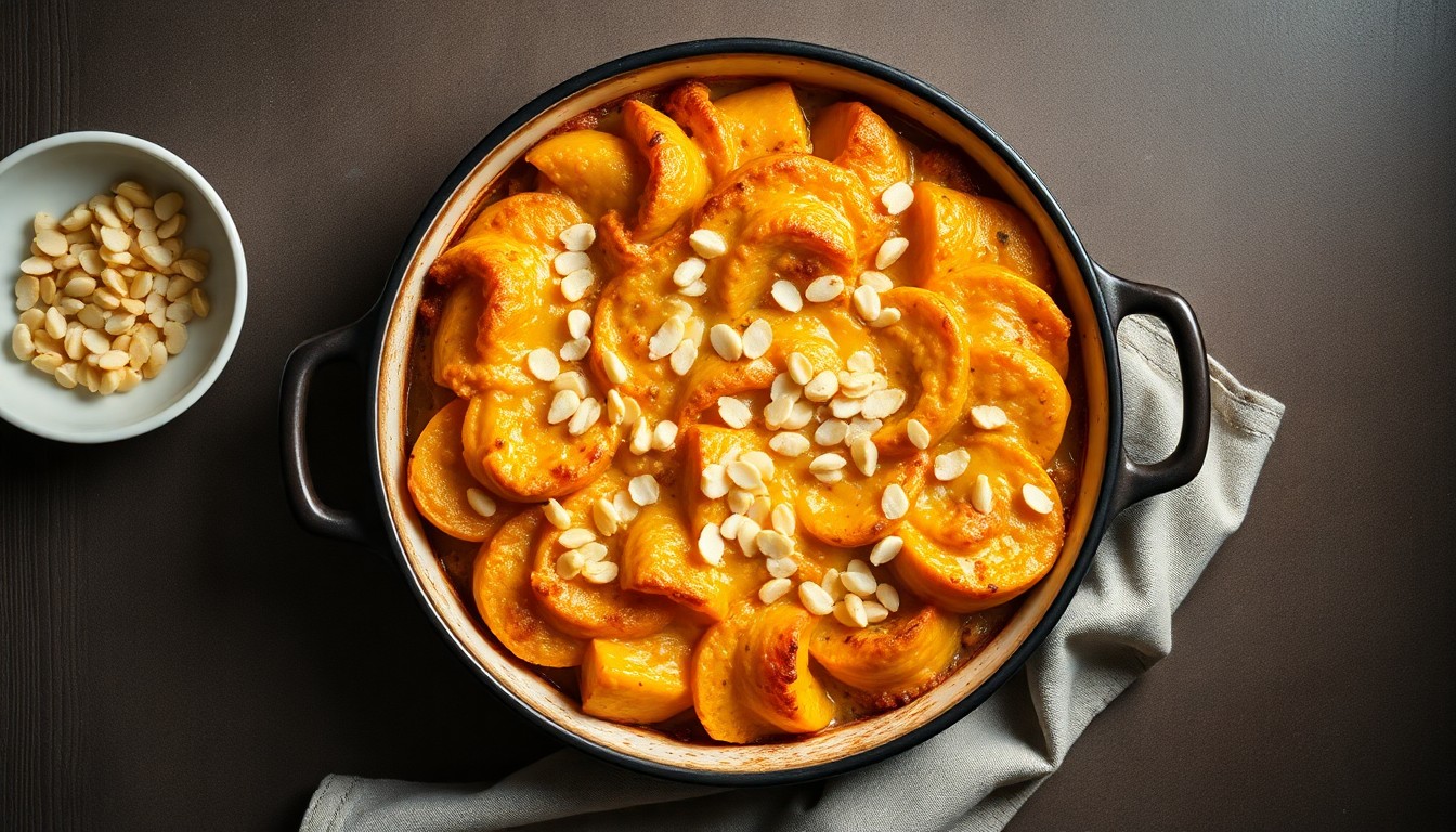 Yellow Squash Casserolewith Almonds & Cheese