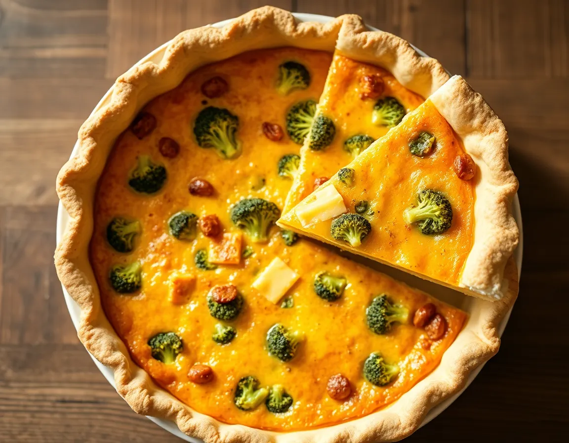 Keto broccoli cheddar quiche with almond flour crust