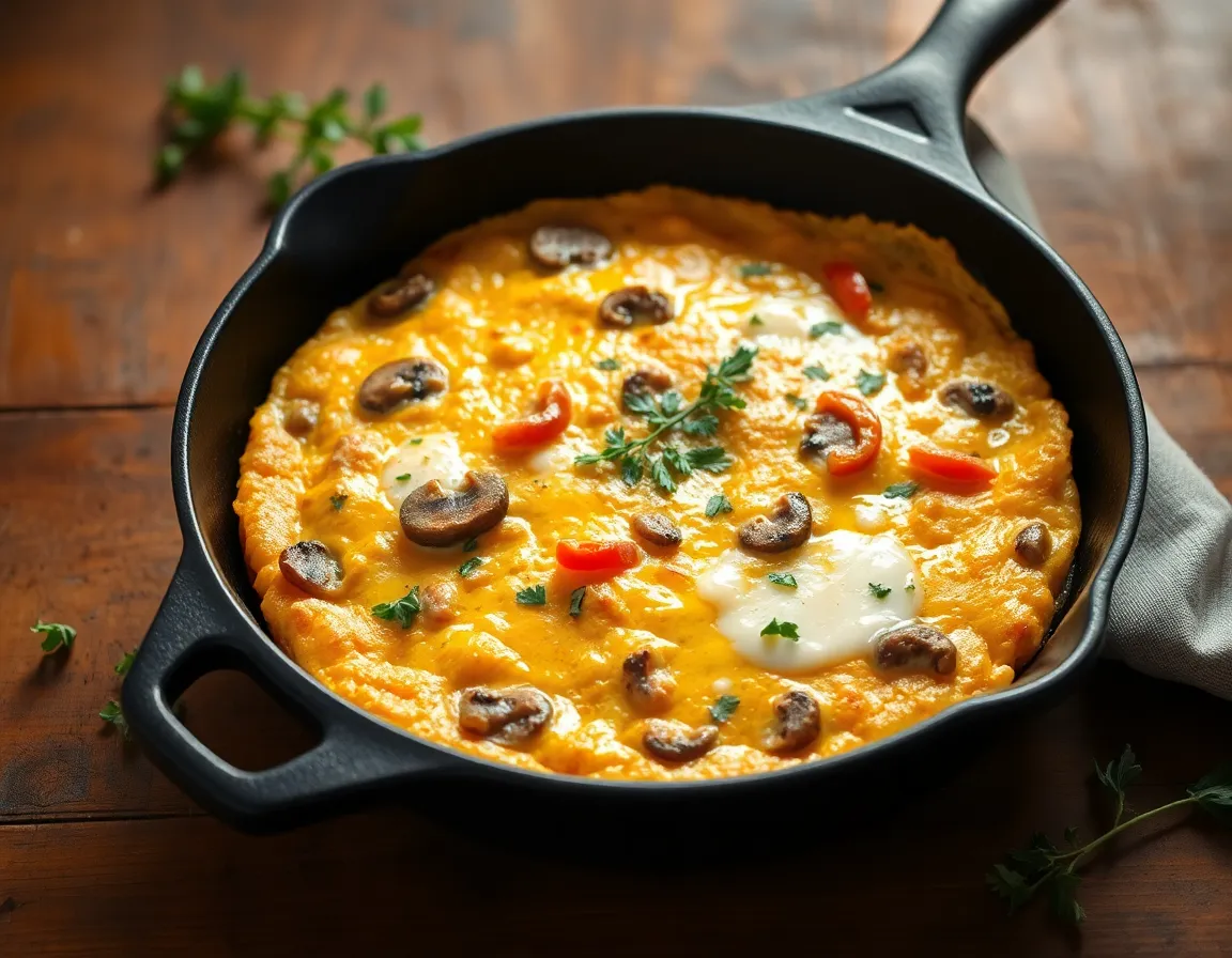 Keto veggie frittata in a cast iron skillet